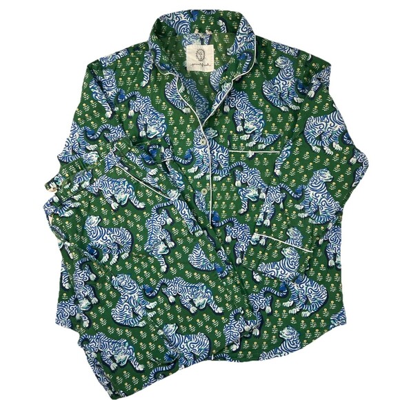 Printfresh Anthropologie Print Fresh Women Pajama Set Sz XL Jade Tiger Queen - Picture 1 of 16